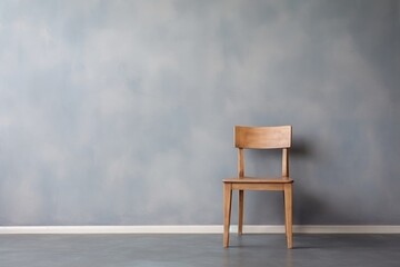 simple wooden chair against a blank gray wall