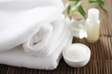Fototapeta na wymiar comfy white towel next to skin soothers