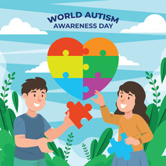 world autism awareness children playing with puzzle
