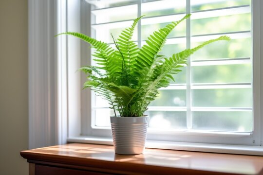 boston fern placed on window sill in office