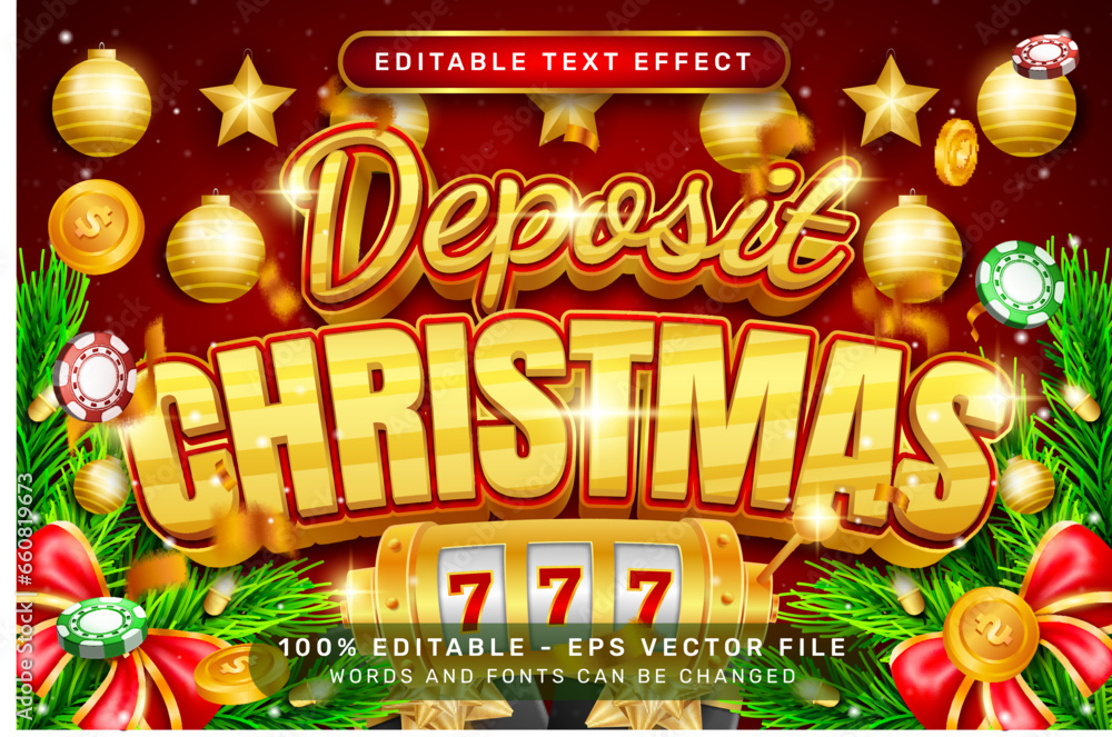 Poster deposit christmas 3d text effect and editable text effect with christmas background