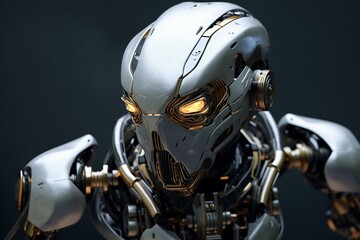 An intelligent grey metal robot with advanced AI capabilities. Generative AI
