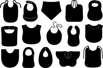 Collection of different baby bibs isolated on white