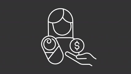 2D white simple thin line animation of paid parental leave, HD video with transparent background, seamless loop 4K video representing employee perks and bonuses.