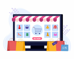 online shopping or digital store on computer laptop screen with festival Sale black friday sale