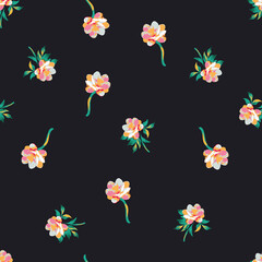 allover small vector flower design pattern on black background