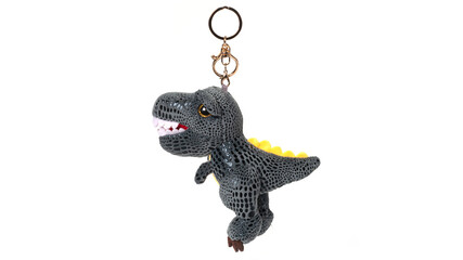 Plush toy dinosaur keychain isolated on white background