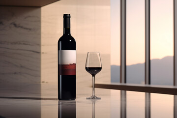 Mockup of elegant wine bottle on a minimalist studio background