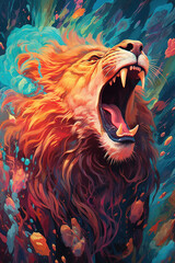 Lion's roar. Stunning watercolor portrait
