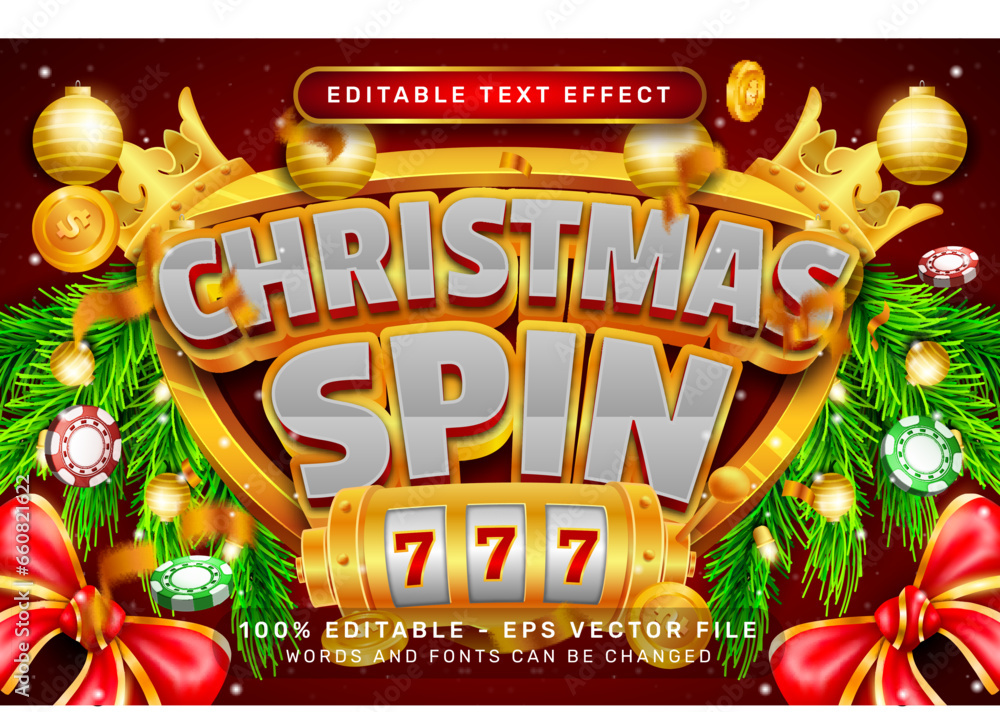 Poster christmas spin 3d text effect and editable text effect with christmas background