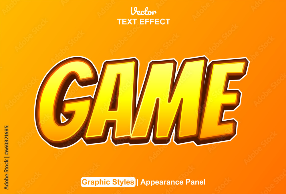 Poster game text effect with orange color graphic style editable.