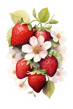 Tasty strawberries. Watercolor illustration, isolated on white background