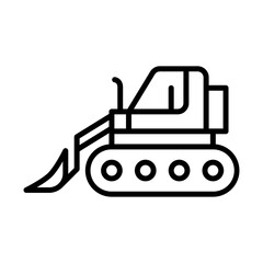 Bulldozer construction machinery with black outline style. machinery, heavy, construction, equipment, vehicle, machine, digger. Vector illustration