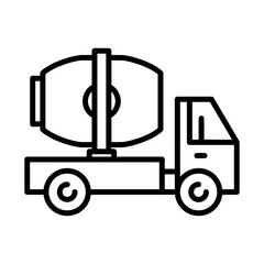 Concrete mixer truck construction machinery with black outline style. transportation, vehicle, construction, truck, machine, equipment, industrial. Vector illustration