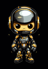 An astronaut / boy in space suite, cartoon illustration isolated on black background