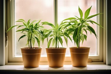 twin potted plants on a windowsill