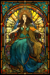 Fototapeta premium ステンドグラス風のクイーンのカード