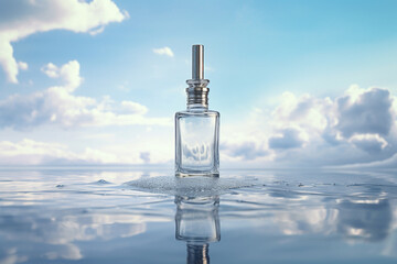 Mockup of elegant dropper bottle On the background of bright clouds