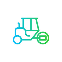 Road roller construction machinery with blue and green gradient outline style. construction, road, machinery, equipment, work, industrial, highway. Vector illustration