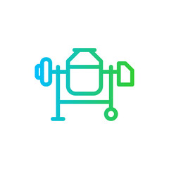 Cement mixer construction machinery with blue and green gradient outline style. industry, industrial, cement, concrete, construction, mixer, equipment. Vector illustration