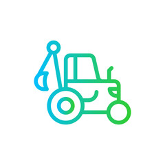 Backhoe construction machinery with blue and green gradient outline style. construction, equipment, excavator, machine, industrial, industry, loader. Vector illustration