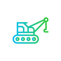 Crane excavator construction machinery with blue and green gradient outline style. excavator, construction, crane, industrial, equipment, machine, machinery. Vector illustration
