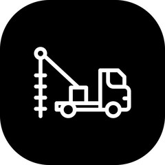 Drill truck construction machinery with black filled line outline style. industry, truck, equipment, machinery, machine, drilling, construction. Vector illustration