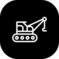 Crane excavator construction machinery with black filled line outline style. excavator, construction, crane, industrial, equipment, machine, machinery. Vector illustration