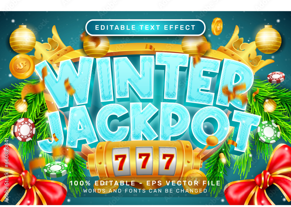 Poster winter jackpot 3d text effect and editable text effect with christmas background