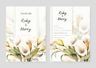 White hibiscus beautiful wedding invitation card template set with flowers and floral