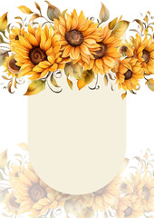 Yellow and white vector frame with foliage pattern background with flora and flower
