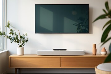 a smart tv streaming content in a minimalist lounge