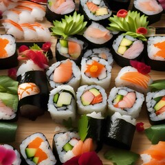 A plate of gourmet sushi rolls with unique and colorful ingredients3
