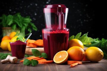 fresh juice made from crushed beetroot and carrot in a blender