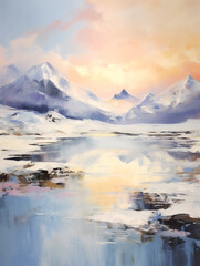 Fototapeta na wymiar Arctic landscape. Impressionism style oil painting.
