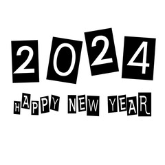 Happy New Year 2024 text typography logo icon transparent design