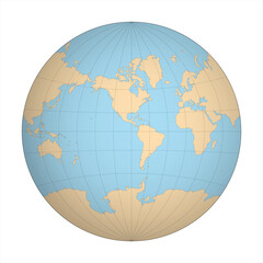 Simplified Map of World in the circle focused on Americas. Latitude and longitude grid. Van der Grinten projection. Thin black line wireframe vector illustration