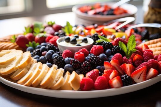 an array of mixed berries bruschetta scattered on a large platter