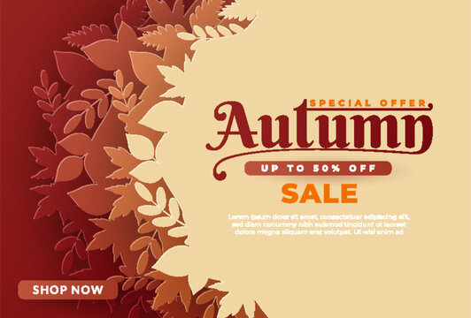 Autumn sale background layout decorate with leaves for shopping sale or promo poster and web banner.Vector illustration template.