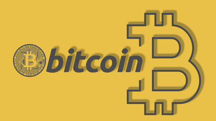 The Bitcoin logo, the most famous cryptocurrency, on a yellow background