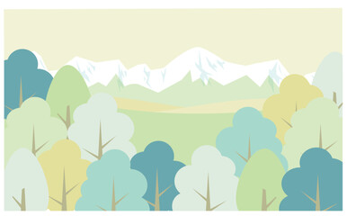 Fototapeta na wymiar 山と森の自然のベクター背景イラスト