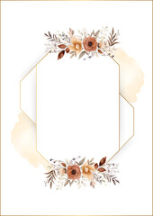 Brown and beige watercolor hand painted background template for Invitation with flora and flower