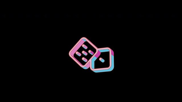 Bright dice icon is jumping merrily. Retro style. Alpha channel black. Looped from frame 120 to 240, Alpha BW at the end