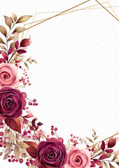 Pink white and red modern background watercolor invitation with floral and flower