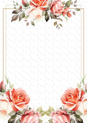 Red and beige watercolor hand painted background template for Invitation with flora and flower