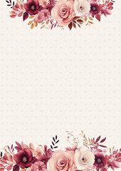 Pink red and beige elegant watercolor background with flora and flower