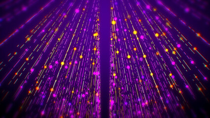 Abstract Festive Perspective View Purple Yellow Shine Blurry Focus Sparkle Dots And Lines Of Light Burst Background