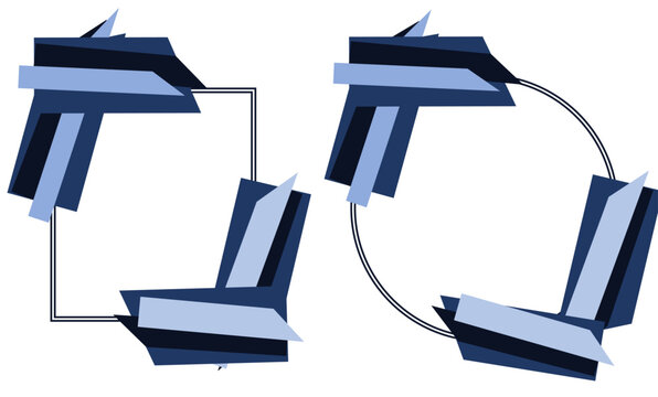 business blue round border block on white background, dark blue border design for slide cover page or  wallpaper vector, image frame, photo frame