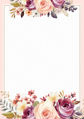 Peach purple violet and white modern wreath background invitation frame with flora and flower