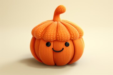 Cute knitted fabric pumpkin isolated. Halloween and thanksgiving day concept